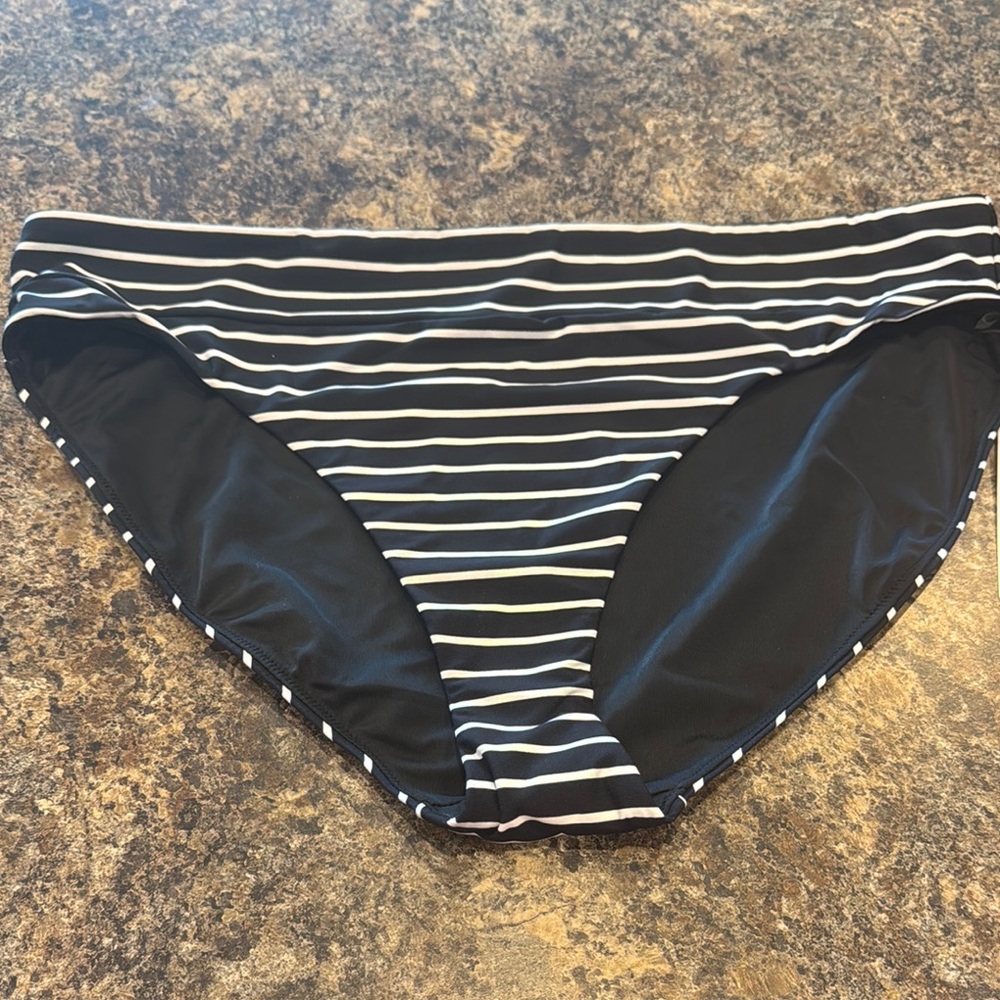 CALIA by Carrie Underwood Black and White Striped Bikini Bottom